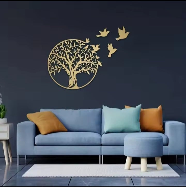 Golden Tree of Life with Flying Birds – Premium  Wall Art