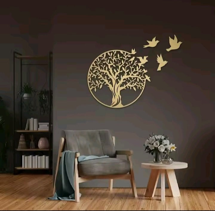 Golden Tree of Life with Flying Birds – Premium  Wall Art